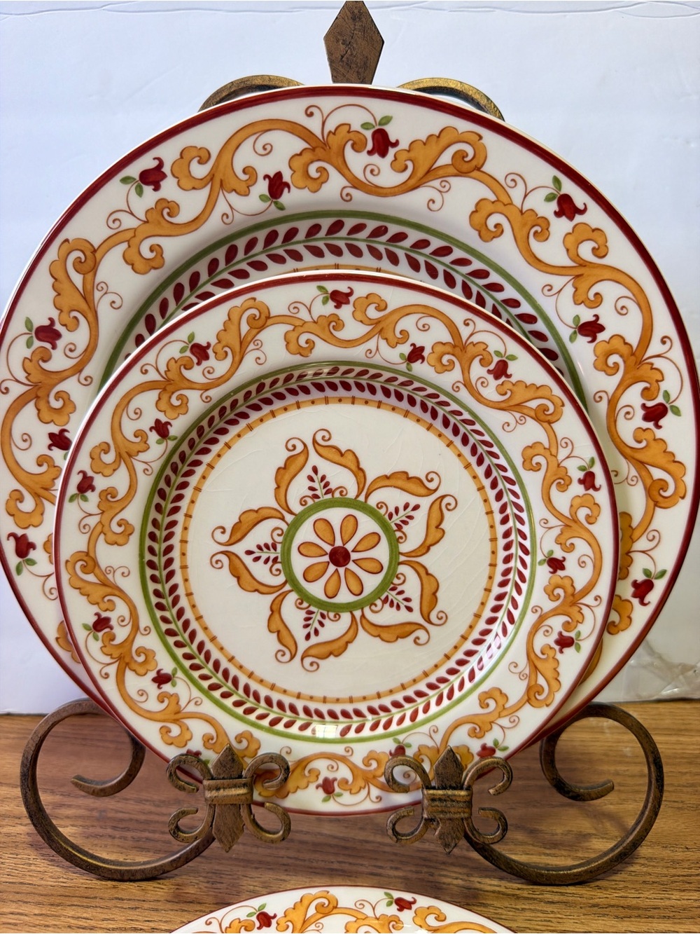 World Market Lisbon Dinner Plate Floral Scrolls Set of 3